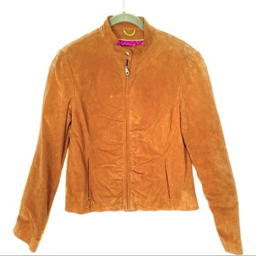 Wilsons Orange Suede Jacket Women's Leather Distressed Full Zip Moto Size M